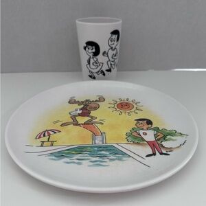 Vintage 1960’s Melmac Cheerio’s Bullwinkle Child’s Dinnerware Set